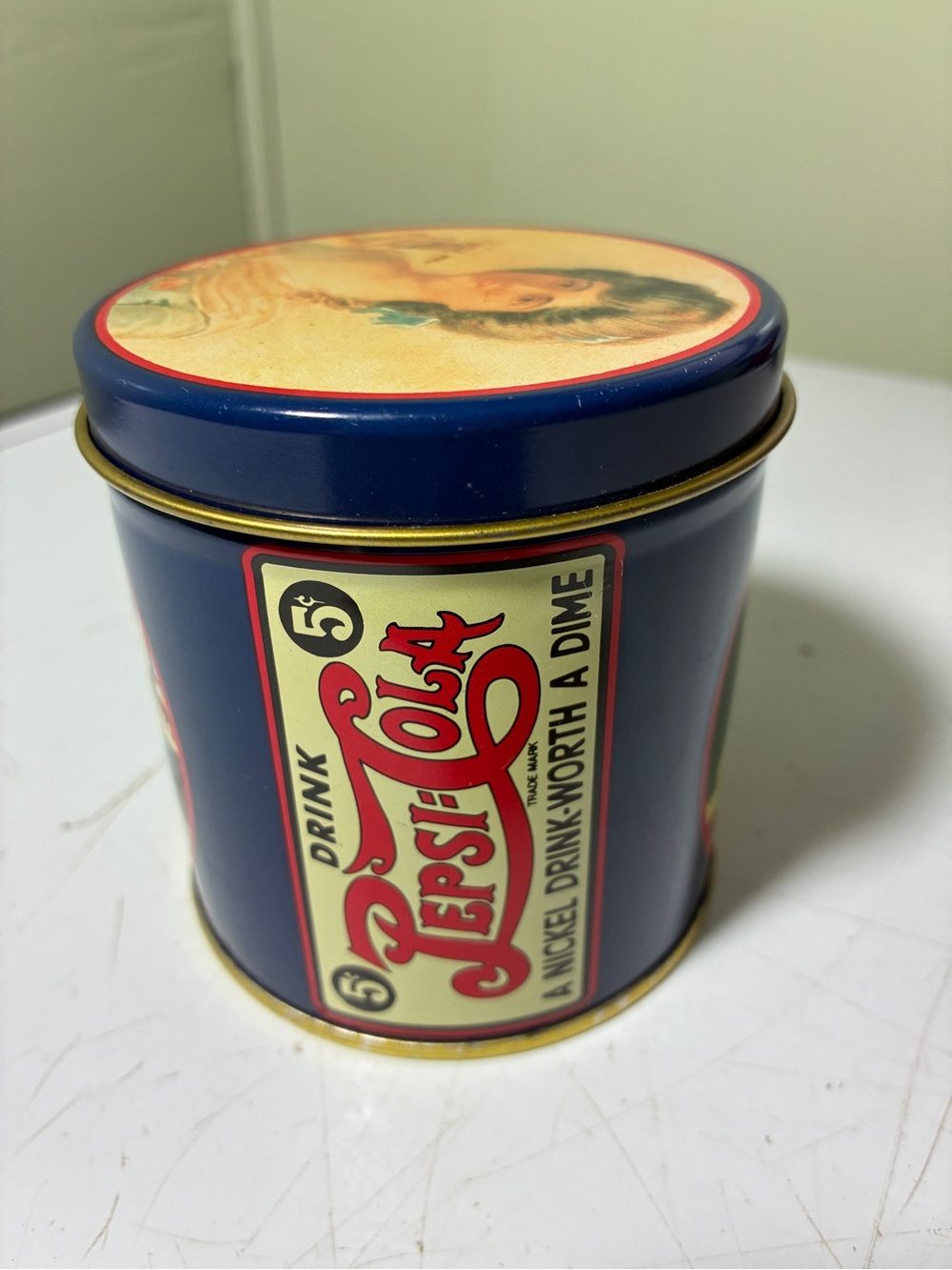 Vintage The Tin Box Company of America Pepsi Cola “A Nickel drink -worth a dime”